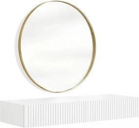 Toaletka wisząca Nicole ze złotym lustrem 80 cm - biały mat