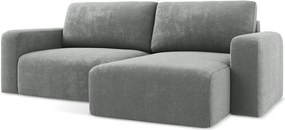 Szary rozkładany/ze schowkiem narożnik z tkaniny szenilowej (prawostronny/z szezlongiem) Kona – Makamii