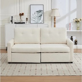 Sofa 2-osobowa z tkaniny w kolorze kości słoniowej z 2 szufladami do przechowywania - Styl nowoczesny