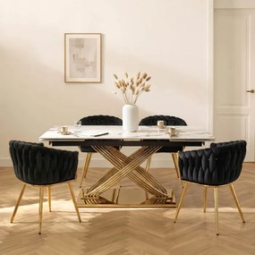Stół Rozkładany Prostokątny IBIZA 160-240 cm Ceramiczny Biały Marmur/Złoty do Jadalni Glamour