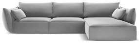 Jasnoszary aksamitny narożnik (prawostronny/z szezlongiem) Vanda – Mazzini Sofas