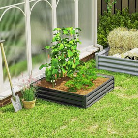 Outsunny Skrzynka ogrodowa, Pflanzkasten z obudową stalową, Jasnoszary, 120 x 120 x 30 cm