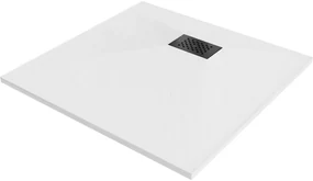 Mexen Hugo brodzik kwadratowy SMC 90 x 90 cm, biały, maskownica czarna - 42109090-B