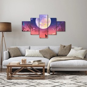 Obraz - Kobieta i pies w pełni księżyca (125x70 cm)