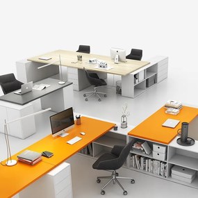 PLAN Biurko z przestrzenią do przechowywania BLOCK B01, biały/pomarańczowy