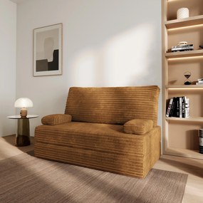 Masseno Sofa piankowa LADIA z funkcją spania, Kanapa z pianki do salonu, Bezmontażowa, Tkanina sztruksowa – Miedziany TILIA 56