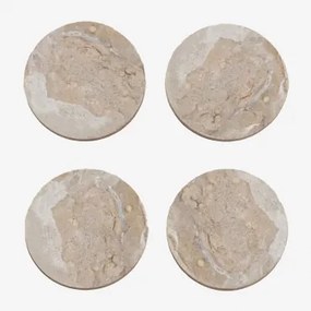 Pack 4 Okrągłych Podkładek Pod Kubki Ø10 Cm Z Marmuru Valtris Marmur Beżowy Panther - Sklum