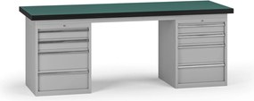 Stół warsztatowy G8, 2100 x 750 x 800 mm, 2x kontener, 8x szuflada, szary