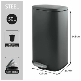Spirella Kosz na śmieci z pedałem soft-close Akira 50 l, matowy szary, 50 l