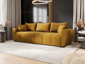Musztardowa sofa welurowa z pojemnikiem N4-W06