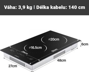 JAGO Płyta szklano-ceramiczna, 1200/1800 W