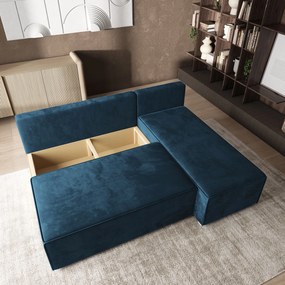 Masseno Narożnik BRISO z funkcją spania i pojemnikiem na pościel Narozniki L, Rozkładana sofa - Niebieski, MONOLITH 77
