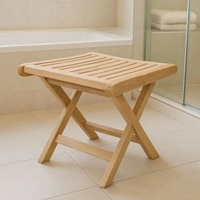 Składany stołek z drewna tekowego do łazienki i przedpokoju