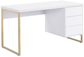 Biurko z 3 szufladami – MDF lakierowany i metal – białe i złote – TIMFIA II marki Pascal Morabito