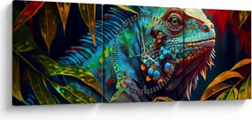 Obraz - Kolorowa iguana (z zegarem) (90x30 cm)