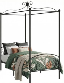 Czarne rustykalne łóżko z baldachimem 100x200 cm W7-E66