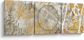 Obraz - Ściana w stylu vintage z kwiatami (z zegarem) (90x30 cm)