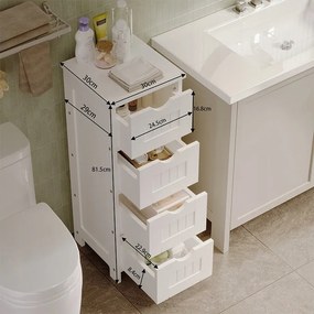 Szafka łazienkowa wąska słupek regał biały z szufladami półka skandynawski