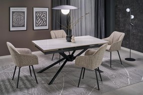 Stół do Jadalni rozkładany spiek biały marmur czarne nogi 160-220/90/75 VITORINO