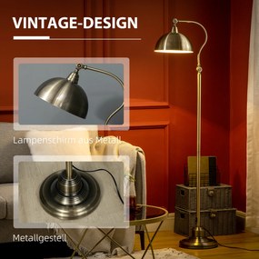 HOMCOM Lampa podłogowa vintage mosiądz regulowany kąt 42x255x152cm elegancka do salonu | Aosom PL