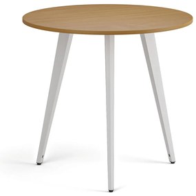 Stolik kawowy PRIMO VIBE, średnica 80 cm, biała podstawa, buk