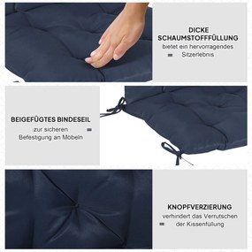 Outsunny Zestaw 2 poduszek, 98 x 50 cm, poduszki na krzesła z taśmami wiążącymi, pokrowiec materiałowy, 8 cm grubości, ciemnoniebieskie | Aosom PL