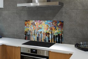 Szklany Panel Pędzle i Kolorowe Ślady Farby