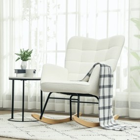 HOMCOM Fotel Bujany w Wyglądzie Fleece z Podłokietnikami, Ergonomiczny Fotel na Drewnianych Płozach, do Salonu, Sypialni, Biały