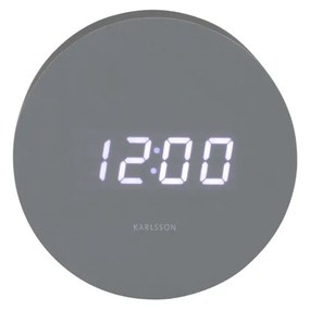 Karlsson 5981GY designerski zegar LED z budzikiem,szary, średnica 9 cm