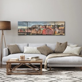 Obraz - domy nad rzeką (170x50 cm)