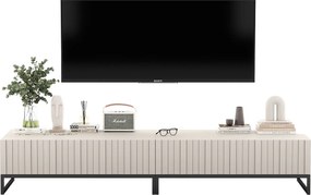 Szafka RTV z 2 drzwiami - Korpus kaszmir mat, fronty ryflowane kaszmir mat - 220 cm, czarna metalowa rama