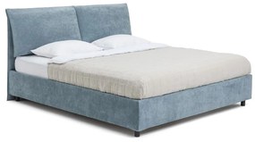Niebieskie tapicerowane łóżko dwuosobowe ze schowkiem z materacem i stelażem 180x200 cm Myra Pillow – Bonami Selection