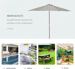 Outsunny Parasol Ogrodowy Drewniany z Mechanizmem 300 cm Szary