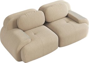 Sofa 2-osobowa z poduszkami - Prosta sofa z zaokrąglonymi podłokietnikami i poduszkami dekoracyjnymi - beżowy sztruks