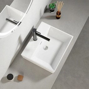 Umywalka ceramiczna stawiana biała nablatowa prostokątna duża 41 x 36 cm