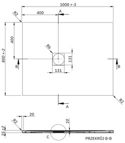 Brodzik z konglomeratu prostokątny 100 x 80 DIAMO White