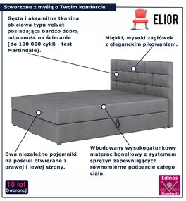 Szare tapicerowane łóżko z pojemnikiem na pościel 6 rozmiarów K2-L03