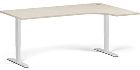 Narożne biurko z regulacją wysokości, 180x120 cm, 1 silnik, L/P, biała podstawa, brzoza