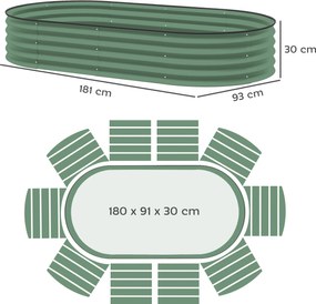 Outsunny Zestaw 2 wysokich grządek do ogrodu, zewnętrzne skrzynki na rośliny z otwartym dnem, guma ochronna, metal, 181 x 93 x 30 cm, Zielony