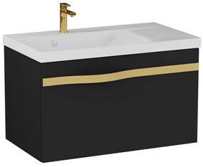 Szafka pod umywalkę VOG 69 cm czarny mat ze złotym uchwytem KROFAM