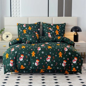 PrzytulneMieszkanie.pl PrzytulneMieszkanie.pl Prześcieradła z mikrofibry SNOWMAN AND GINGERBREAD w kolorze zielonym Rozmiar pościeli: 2 szt 70 x 90 cm | 200 x 220 cm