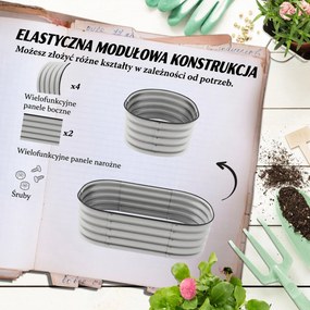 Outsunny Hochbeet Donica Warzywna, modularne łóżko wysokie, zabezpieczone krawędzie, design bez dna,  105 x 62 x 30 cm, Srebrny