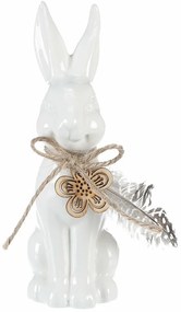 Dekoracja ceramiczna Zając, biała, 7 x 15 x 5 cm