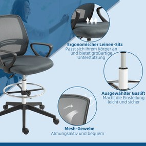 Vinsetto Ergonomiczny Fotel Biurowy z Podłokietnikami i Regulowanym Podnóżkiem Siatka Szary