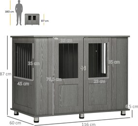 PawHut Buda dla psa z oknem Szara 116x60x87cm Przestronna i komfortowa | Aosom PL