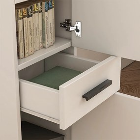 Biała szafka biurowa w stylu loftowym z 2 półkami i szufladą – 85x30x30 cm