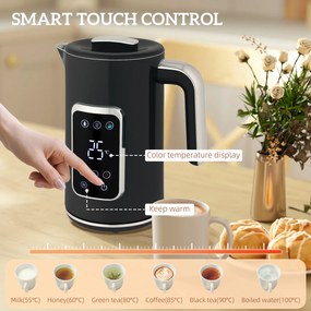 HOMCOM Zestaw czajnik i toster z ekranem dotykowym LED, 1,7 l, 2 szczeliny, różne tryby i funkcje, Czarny