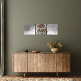 Obraz tygrysa biegnącego po śniegu (z zegarem) (90x30 cm)