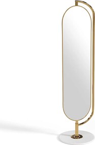 Lustro stojące z półkami i metalowymi haczykami - szer. 45 x wys. 172 cm - Złote - TOMONO