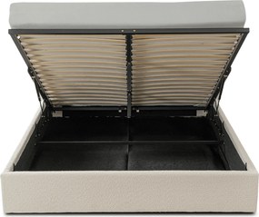 Łóżko Tapicerowane 140x200 cm MARSYLIA ze Stelażem i Pojemnikiem Dwuosobowe Boucle Kremowe